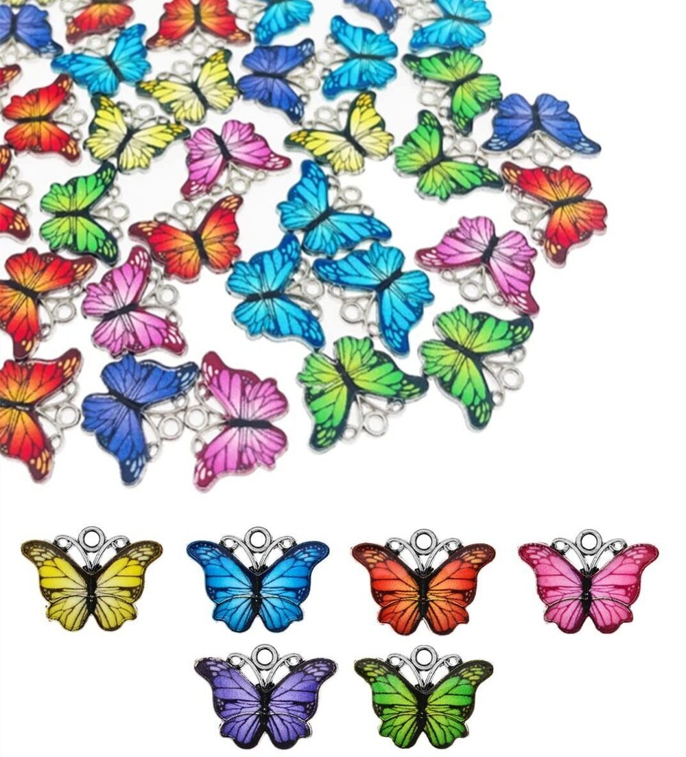 9902 50 Pack Alloy Butterfly Charms Monarch Butterfly Enamel Pendant Beads